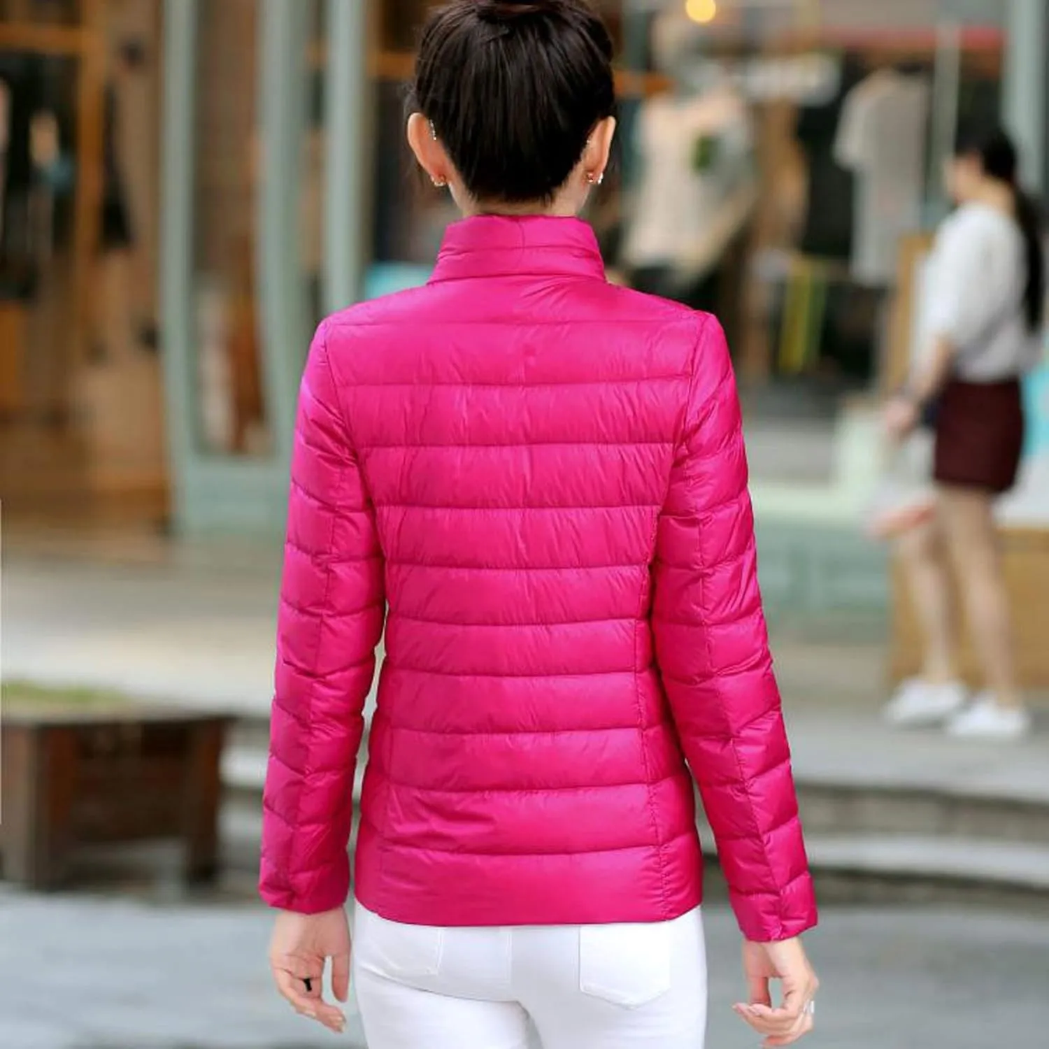 BOXIACEY Winter Coats for Women Solid Packable Puffer Down Jackets Warm Parkas Stand Collar Long Sleeve Outwear with Pockets