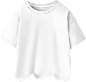 Boys Girls T Shirt Solid Crew Neck Short Sleeved Tees Tops Toddler Kids Summer Cotton Casual Soft Comfy Shirt