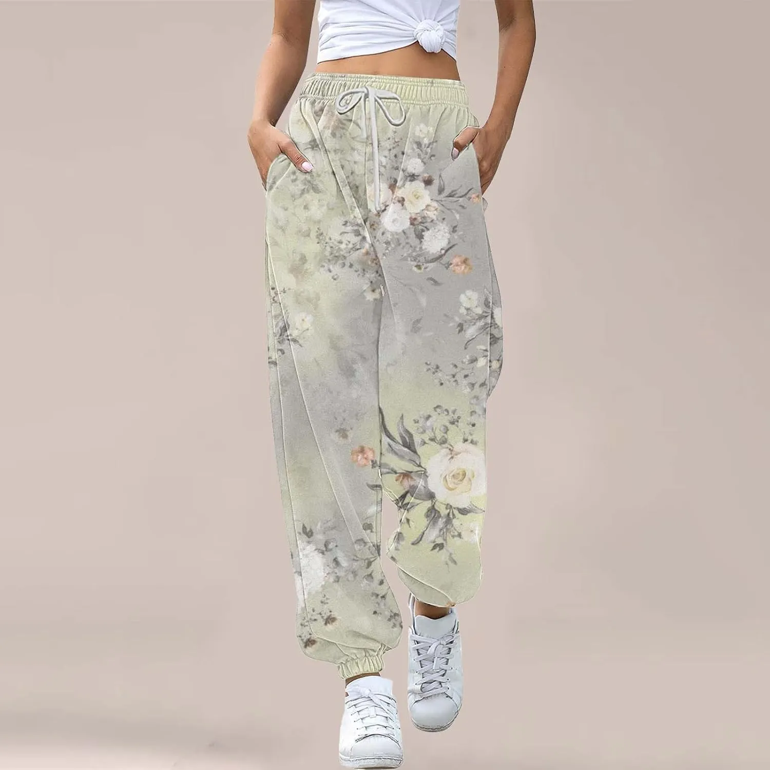 Cargo Sweatpants Women Joggers Pants Workout High Waisted Yoga Pants with Elastic High Waisted Drawstring Loose Pants