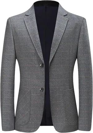 Casual Business Blazer for Men Two Botton Slim Fit Plaid Suit Jacket Unlined Lightweight Formal Daily Sport Coats
