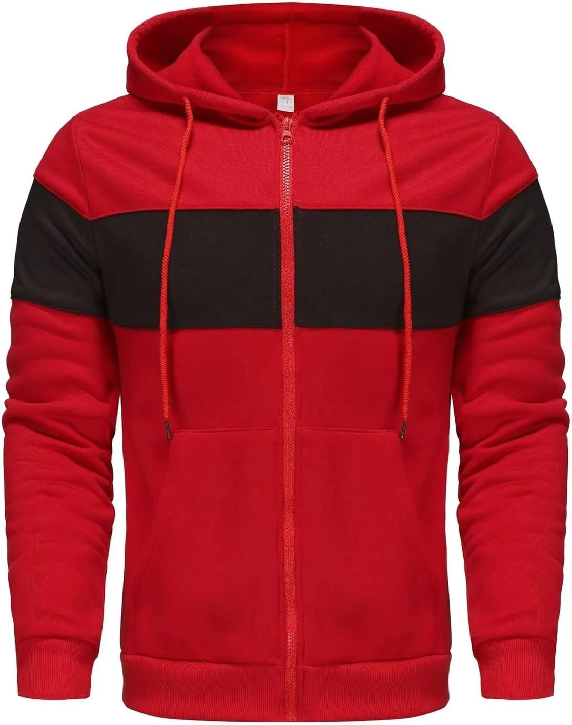 Casual Full Zip Hoodies for Men Long Sleeve Drawstring Hooded Jackets Color Block Workout Sweatshirt Top with Pockets
