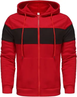 Casual Full Zip Hoodies for Men Long Sleeve Drawstring Hooded Jackets Color Block Workout Sweatshirt Top with Pockets
