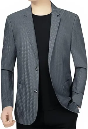 Casual Two Button Sport Coats Men's Lapel Stylish Suit Jackets Gray Simple Slim Fit Blazers for Daily Wear