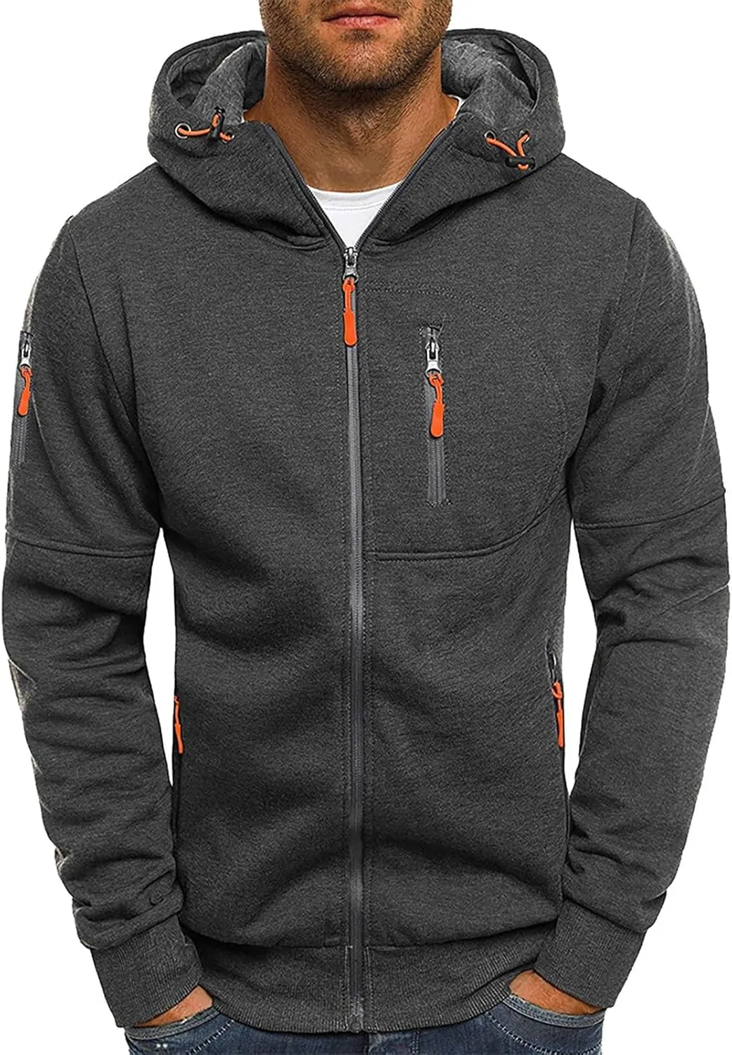 Casual Workout Hoodies for Men Full Zip Slim Fit Long Sleeve Hooded Sweatshirt Running Sports Athletic Track Jackets