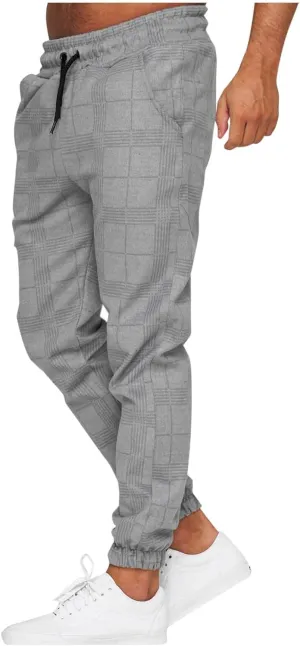 Checkered Jogger Pants Men Elastic Waist Drawstring Soft Knit Plaid Sweatpants Casual Relax Pockets Lounge Winter Home