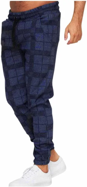 Checkered Jogger Pants Men Elastic Waist Drawstring Soft Knit Plaid Sweatpants Casual Relax Pockets Lounge Winter Home