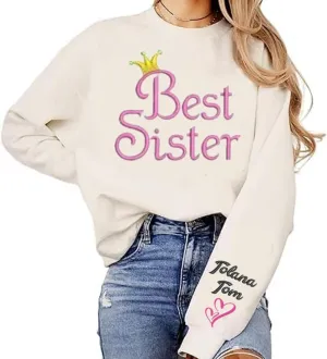 Chillever Personalized Embroidered Sisters Hoodie, Personalized Sister Embroidered Hoodie, Sisters Matching Hoodies