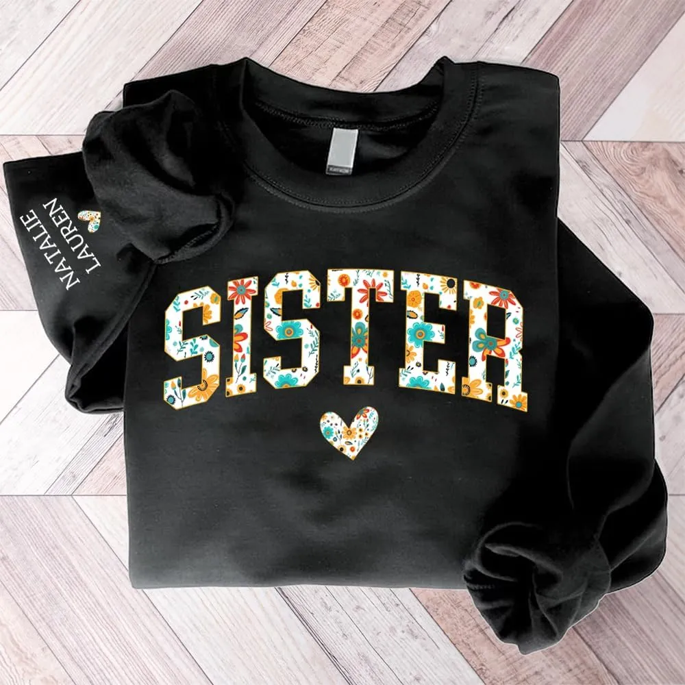Chillever Personalized Embroidered Sisters Hoodie, Personalized Sister Embroidered Hoodie, Sisters Matching Hoodies