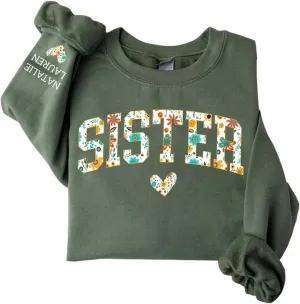 Chillever Personalized Embroidered Sisters Hoodie, Personalized Sister Embroidered Hoodie, Sisters Matching Hoodies
