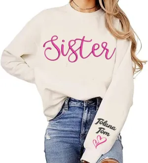 Chillever Personalized Embroidered Sisters Hoodie, Personalized Sister Embroidered Hoodie, Sisters Matching Hoodies
