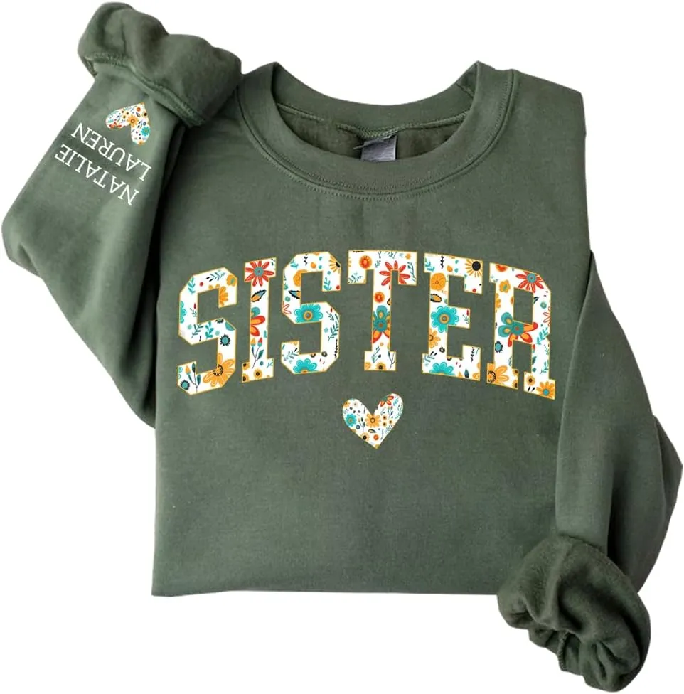 Chillever Personalized Embroidered Sisters Hoodie, Personalized Sister Embroidered Hoodie, Sisters Matching Hoodies