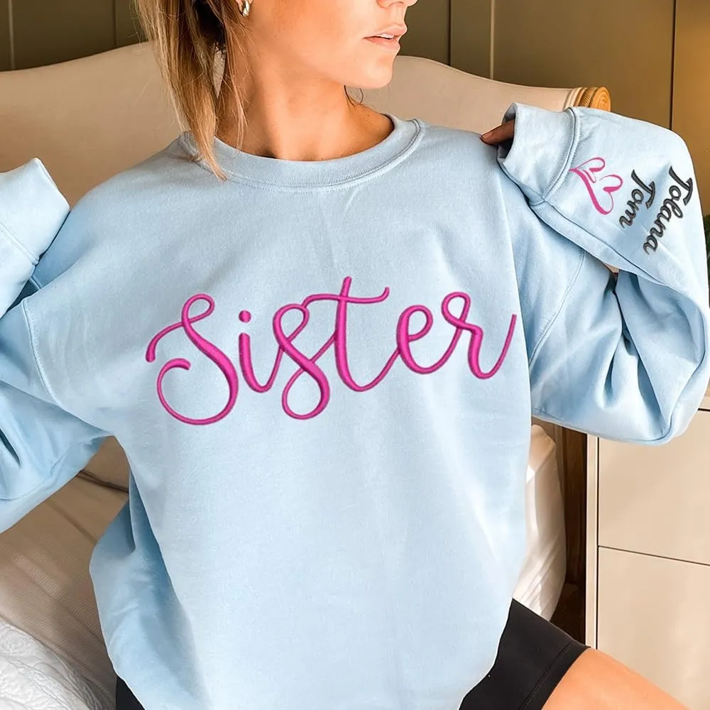 Chillever Personalized Embroidered Sisters Hoodie, Personalized Sister Embroidered Hoodie, Sisters Matching Hoodies