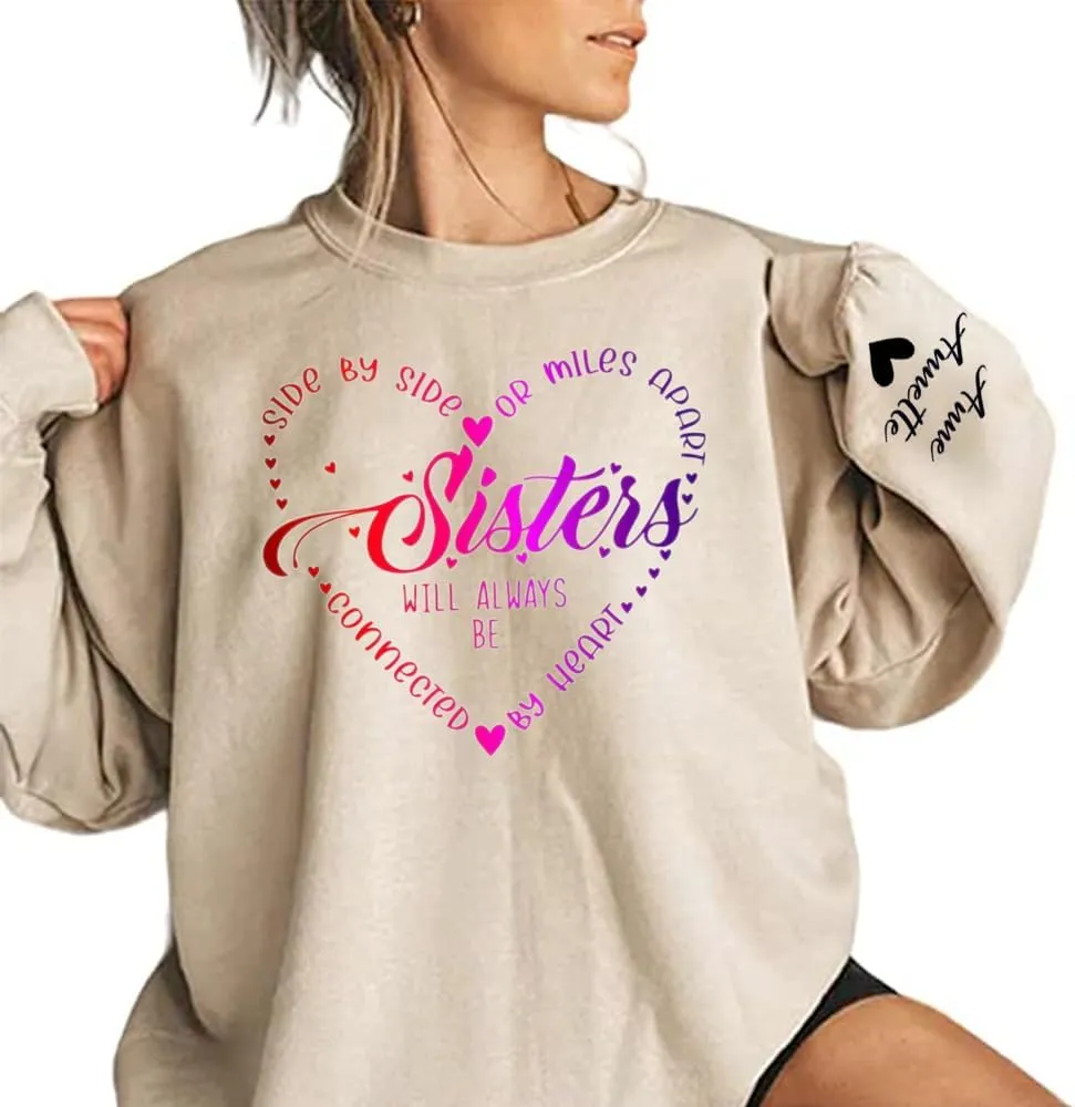 Chillever Personalized Embroidered Sisters Hoodie, Personalized Sister Embroidered Hoodie, Sisters Matching Hoodies