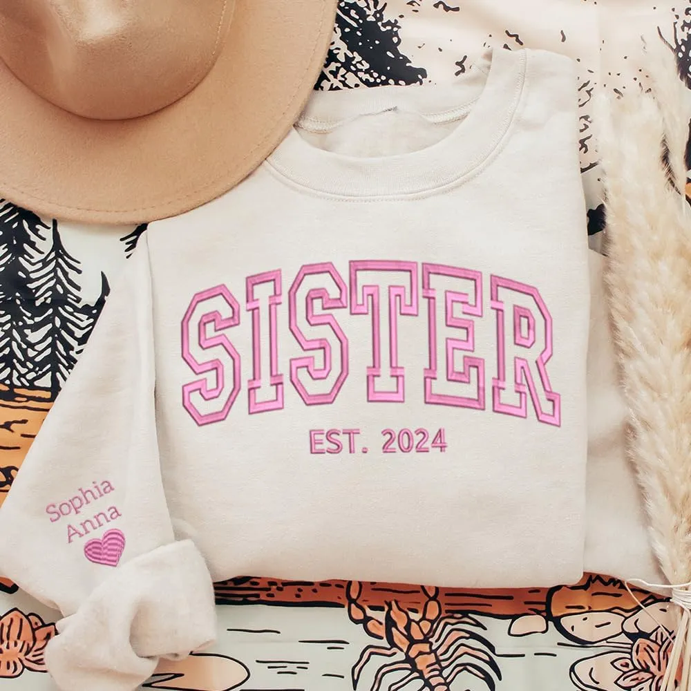 Chillever Personalized Embroidered Sisters Hoodie, Personalized Sister Embroidered Hoodie, Sisters Matching Hoodies