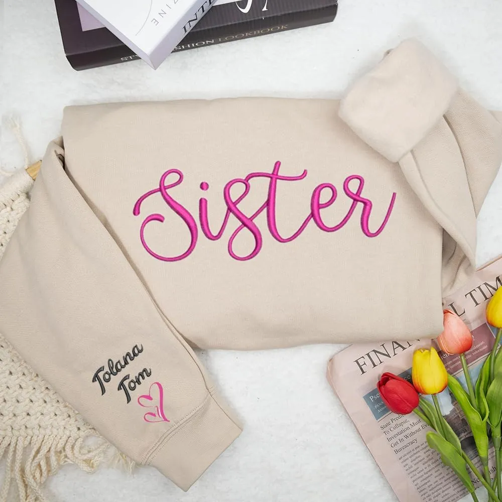 Chillever Personalized Embroidered Sisters Hoodie, Personalized Sister Embroidered Hoodie, Sisters Matching Hoodies