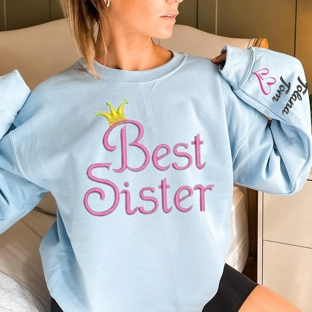 Chillever Personalized Embroidered Sisters Hoodie, Personalized Sister Embroidered Hoodie, Sisters Matching Hoodies