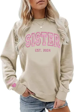 Chillever Personalized Embroidered Sisters Hoodie, Personalized Sister Embroidered Hoodie, Sisters Matching Hoodies