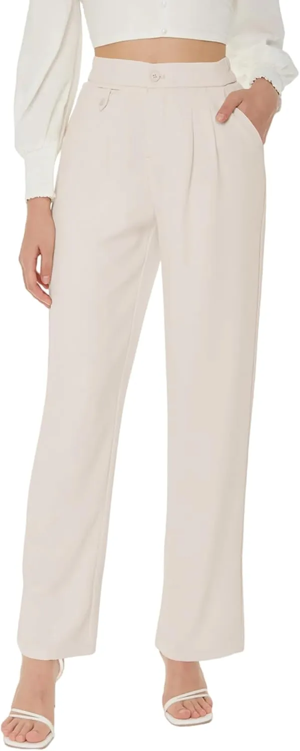 Cicy Bell Women's High Waisted Work Pants Pleated Office Casual Straight Leg Dress Pants Trousers with Pockets