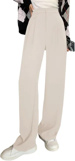 Cicy Bell Women's High Waisted Work Pants Pleated Office Casual Straight Leg Dress Pants Trousers with Pockets