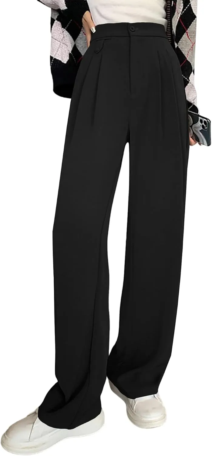 Cicy Bell Women's High Waisted Work Pants Pleated Office Casual Straight Leg Dress Pants Trousers with Pockets