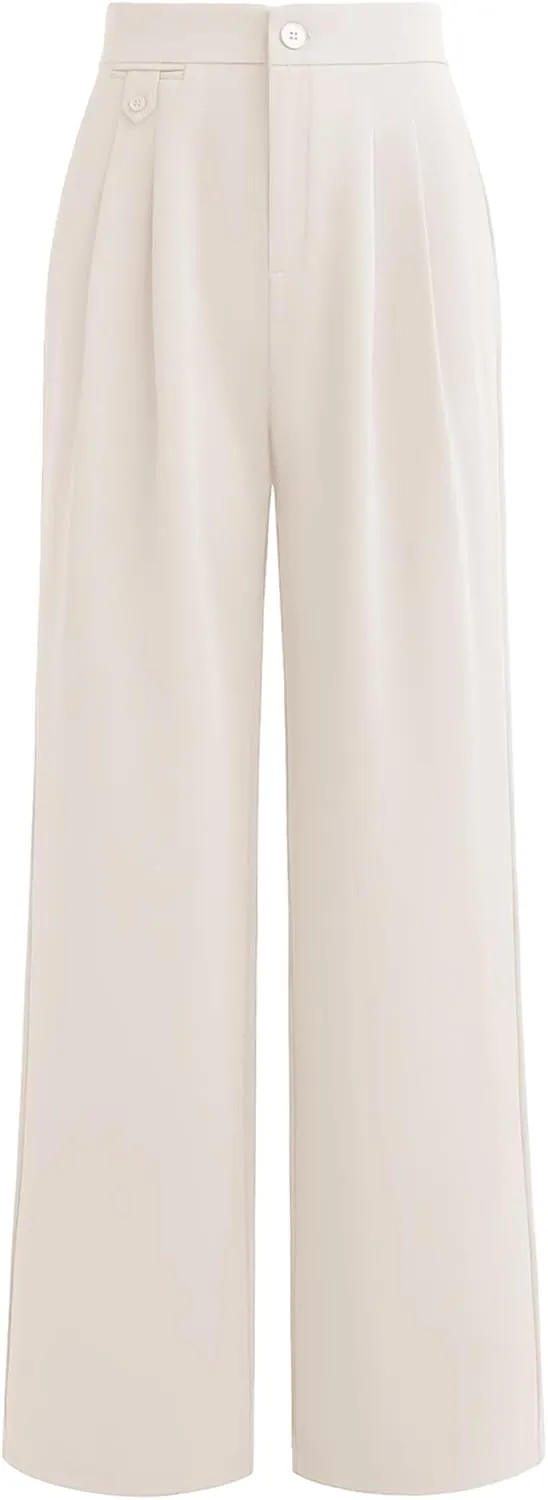 Cicy Bell Women's High Waisted Work Pants Pleated Office Casual Straight Leg Dress Pants Trousers with Pockets