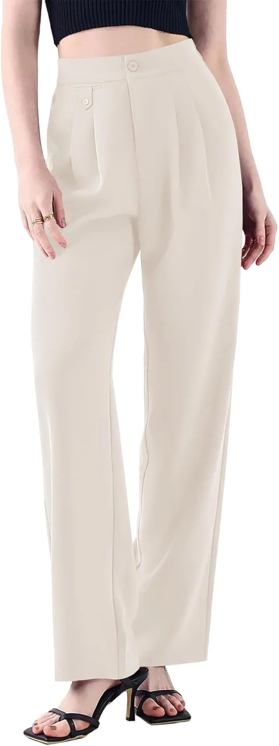 Cicy Bell Women's High Waisted Work Pants Pleated Office Casual Straight Leg Dress Pants Trousers with Pockets
