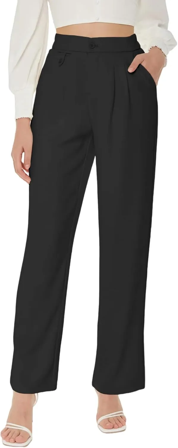 Cicy Bell Women's High Waisted Work Pants Pleated Office Casual Straight Leg Dress Pants Trousers with Pockets