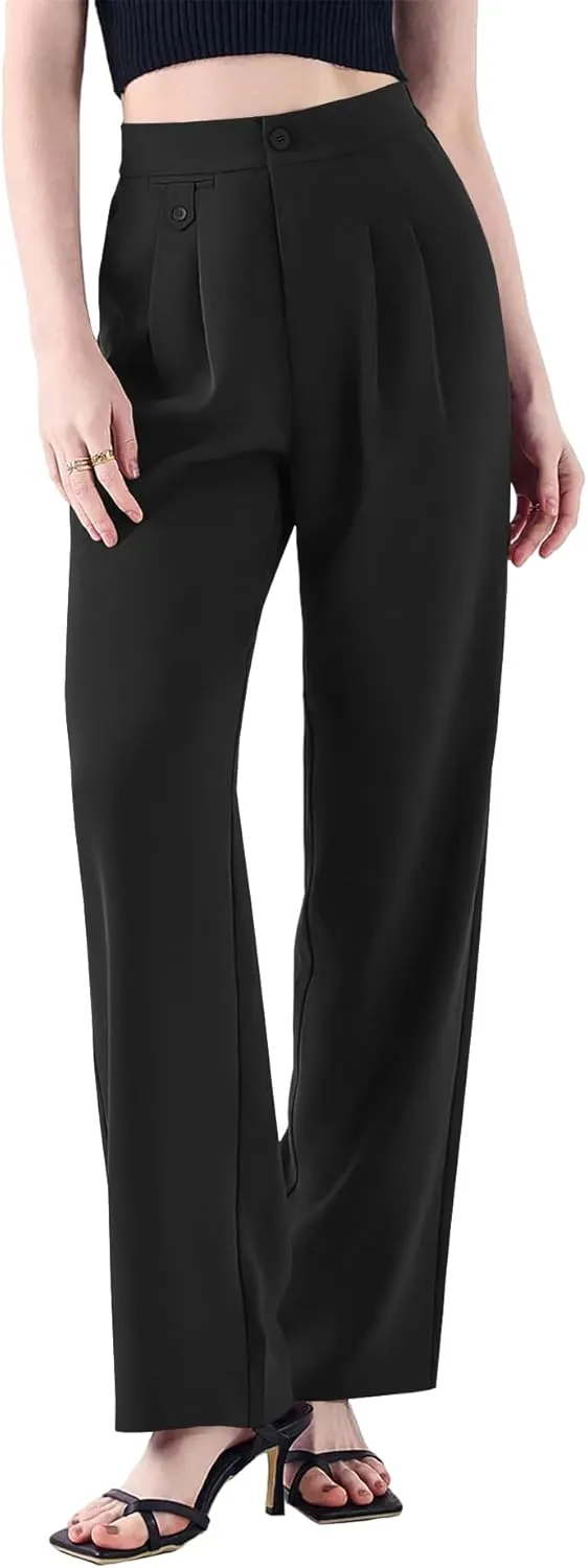 Cicy Bell Women's High Waisted Work Pants Pleated Office Casual Straight Leg Dress Pants Trousers with Pockets