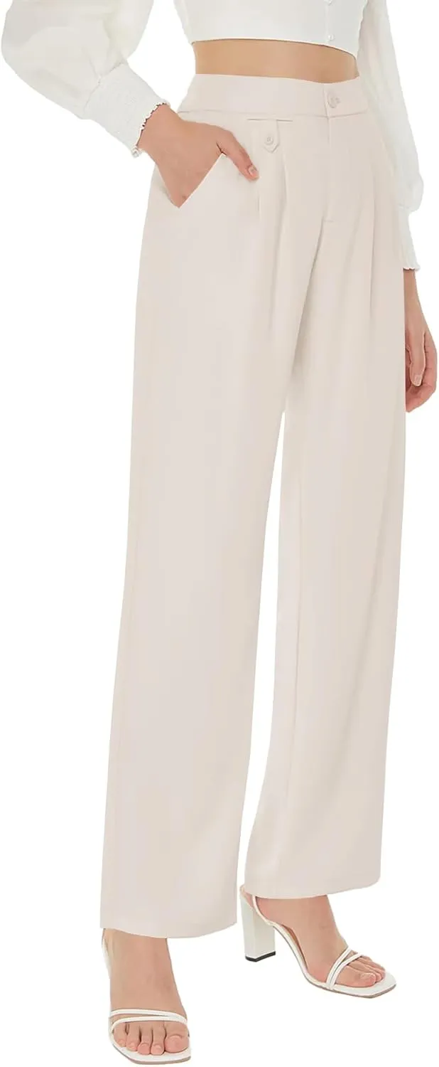 Cicy Bell Women's High Waisted Work Pants Pleated Office Casual Straight Leg Dress Pants Trousers with Pockets