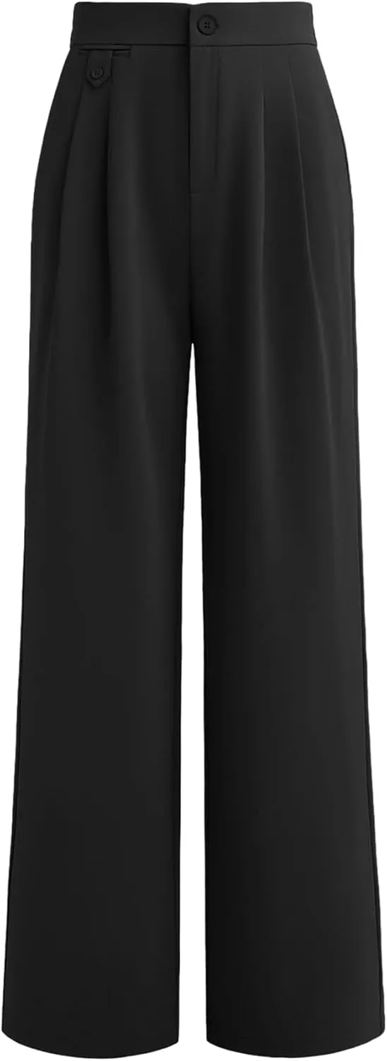 Cicy Bell Women's High Waisted Work Pants Pleated Office Casual Straight Leg Dress Pants Trousers with Pockets