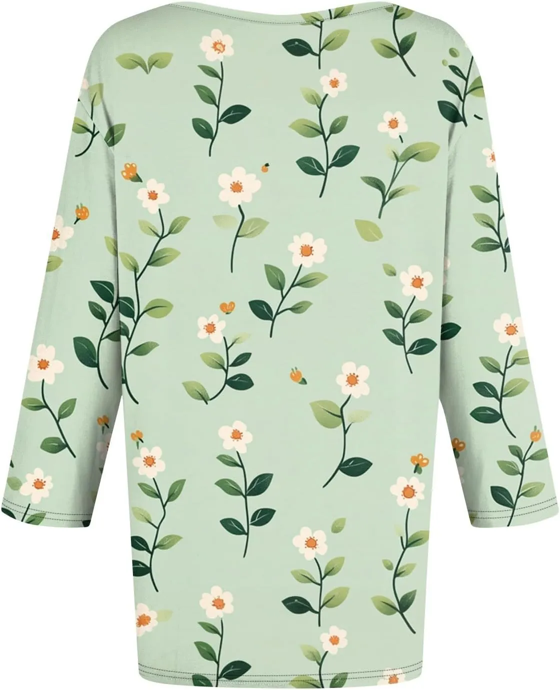 Cotton 3/4 Length Sleeve Shirts for Women Flower Cool Ladies Vneck Blouses Loose Casual Womens Tops