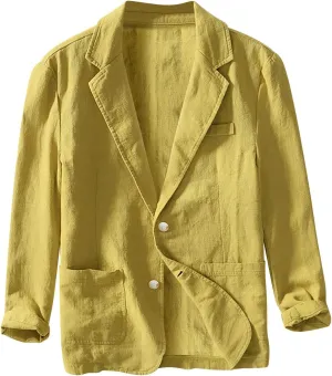 Cotton Linen Blazer for Men Lightweight Slim Fit Suit Blazer Jacket Fall Winter Casual Outdoor Sports Coats with Pockets