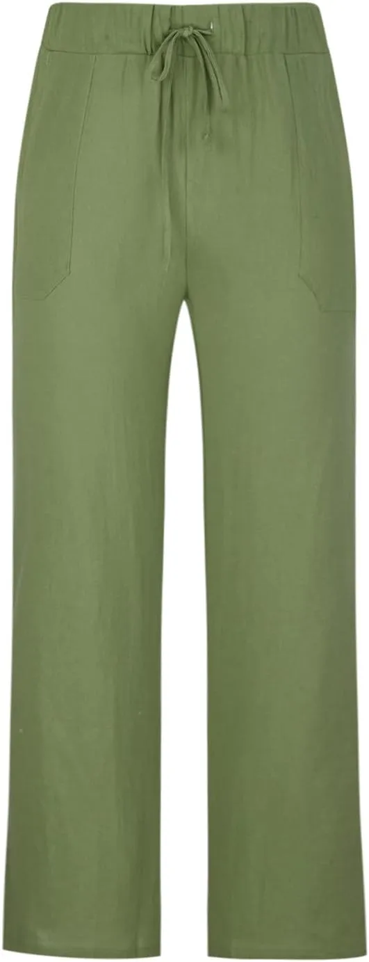 Cotton Linen Pants for Men Drawstring Wide Leg Trousers Elastic Waist Summer Lightweight Lounge Pants Trendy Pants