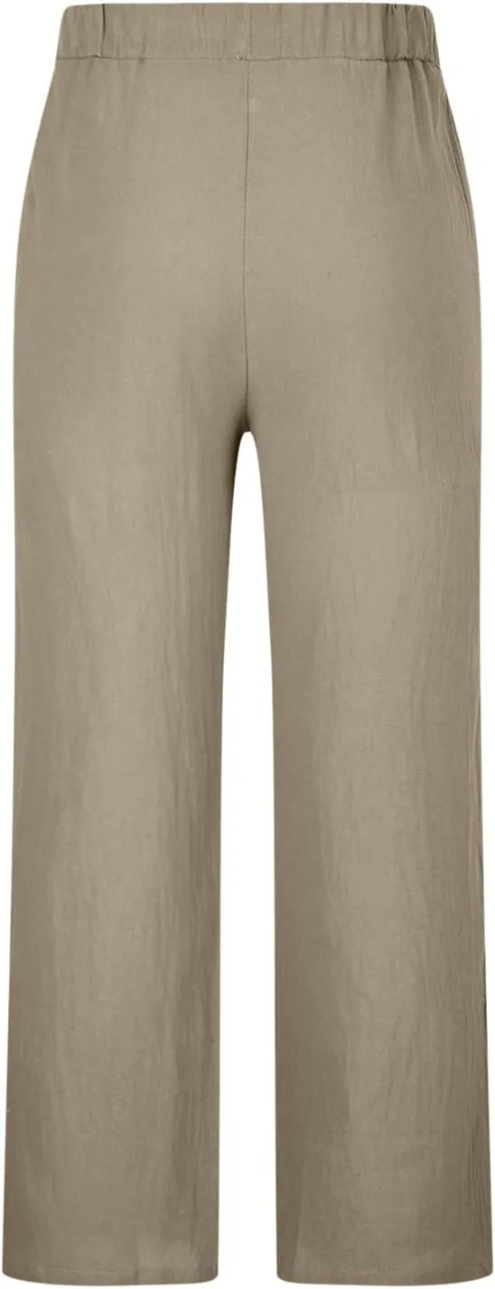 Cotton Linen Pants for Men Drawstring Wide Leg Trousers Elastic Waist Summer Lightweight Lounge Pants Trendy Pants