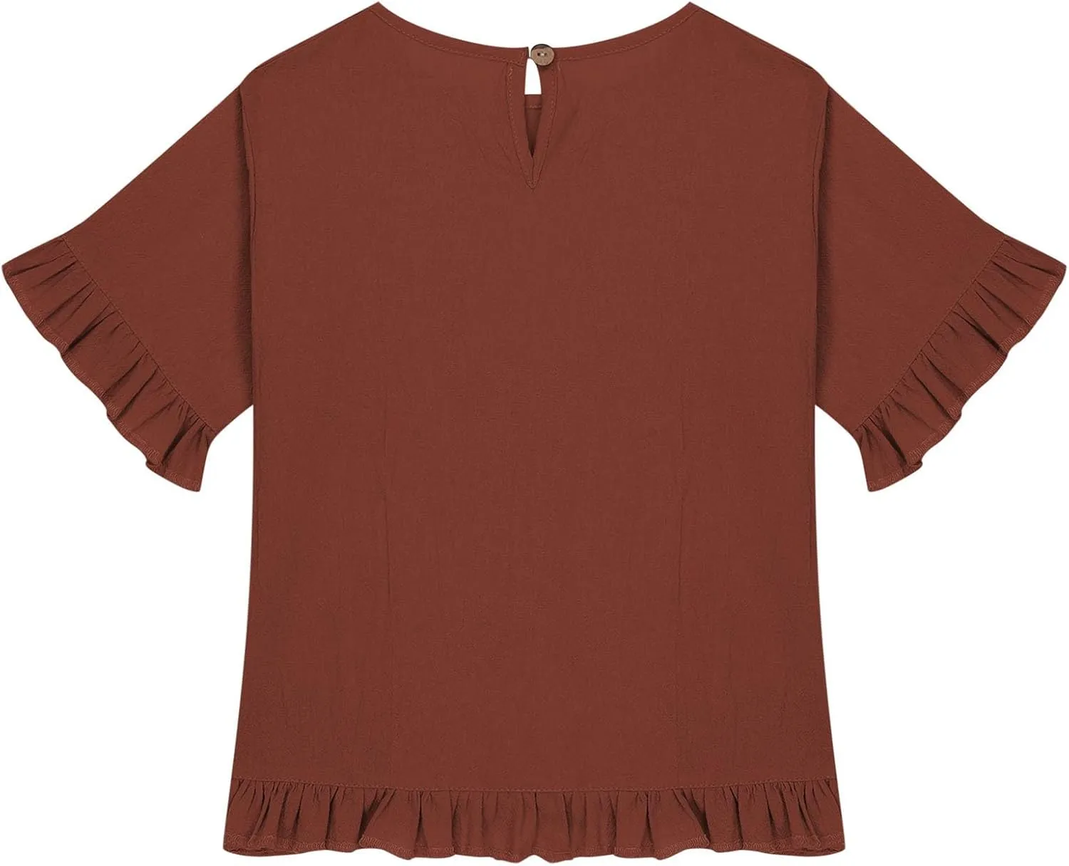 Cotton Linen Ruffle Tops for Girls Casual Crewneck Elbow Length Sleeve Plain T Shirts Blouses Kids Summer Loose Tees