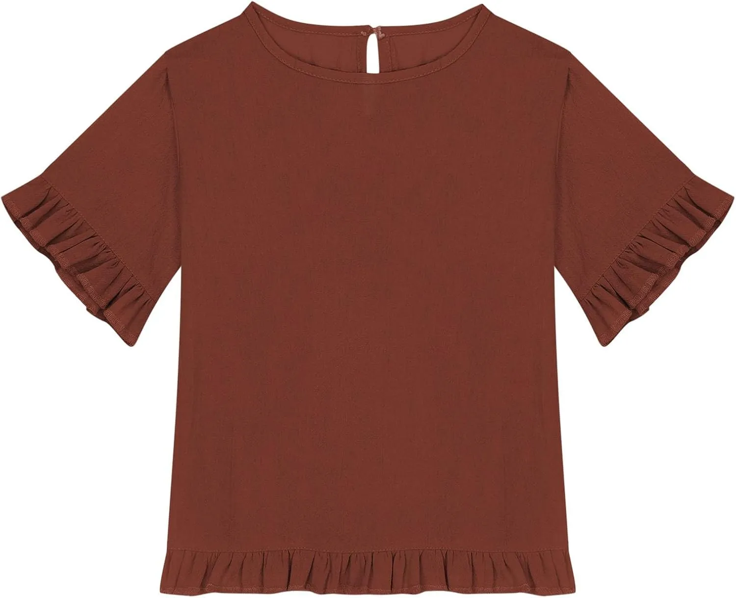Cotton Linen Ruffle Tops for Girls Casual Crewneck Elbow Length Sleeve Plain T Shirts Blouses Kids Summer Loose Tees
