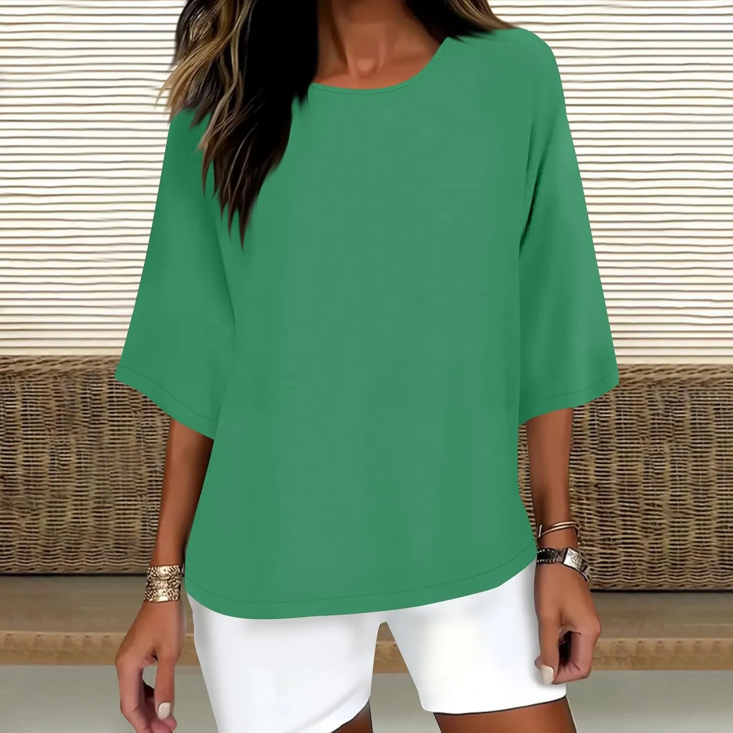 Cotton Tshirts for Women Casual Linen Tops Loose Fit Half Sleeve Plain Shirts Soft Crewneck Summer Cotton Linen Tops