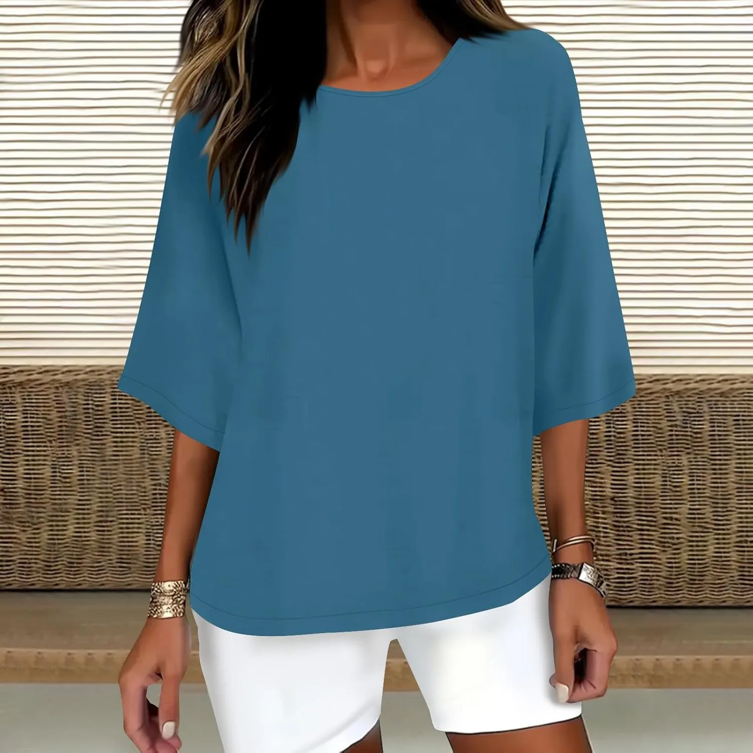 Cotton Tshirts for Women Casual Linen Tops Loose Fit Half Sleeve Plain Shirts Soft Crewneck Summer Cotton Linen Tops