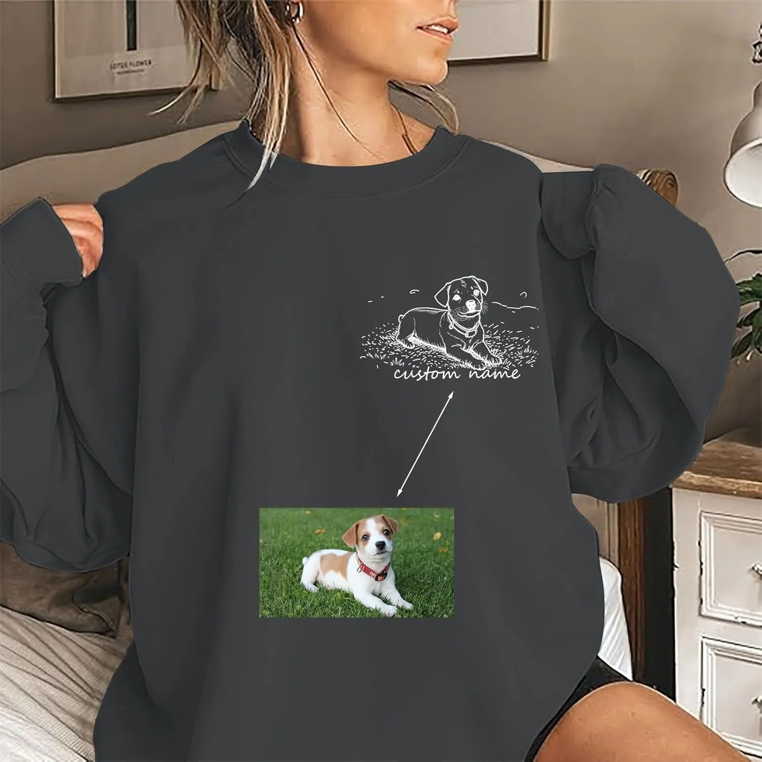 Custom Dog Mom Sweatshirt Women Personalized Pet Portrait Sweatshirts Design Your Own Casual Crewneck Pullover Tops