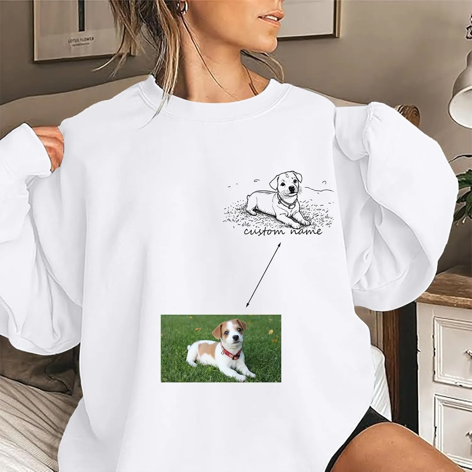 Custom Dog Mom Sweatshirt Women Personalized Pet Portrait Sweatshirts Design Your Own Casual Crewneck Pullover Tops