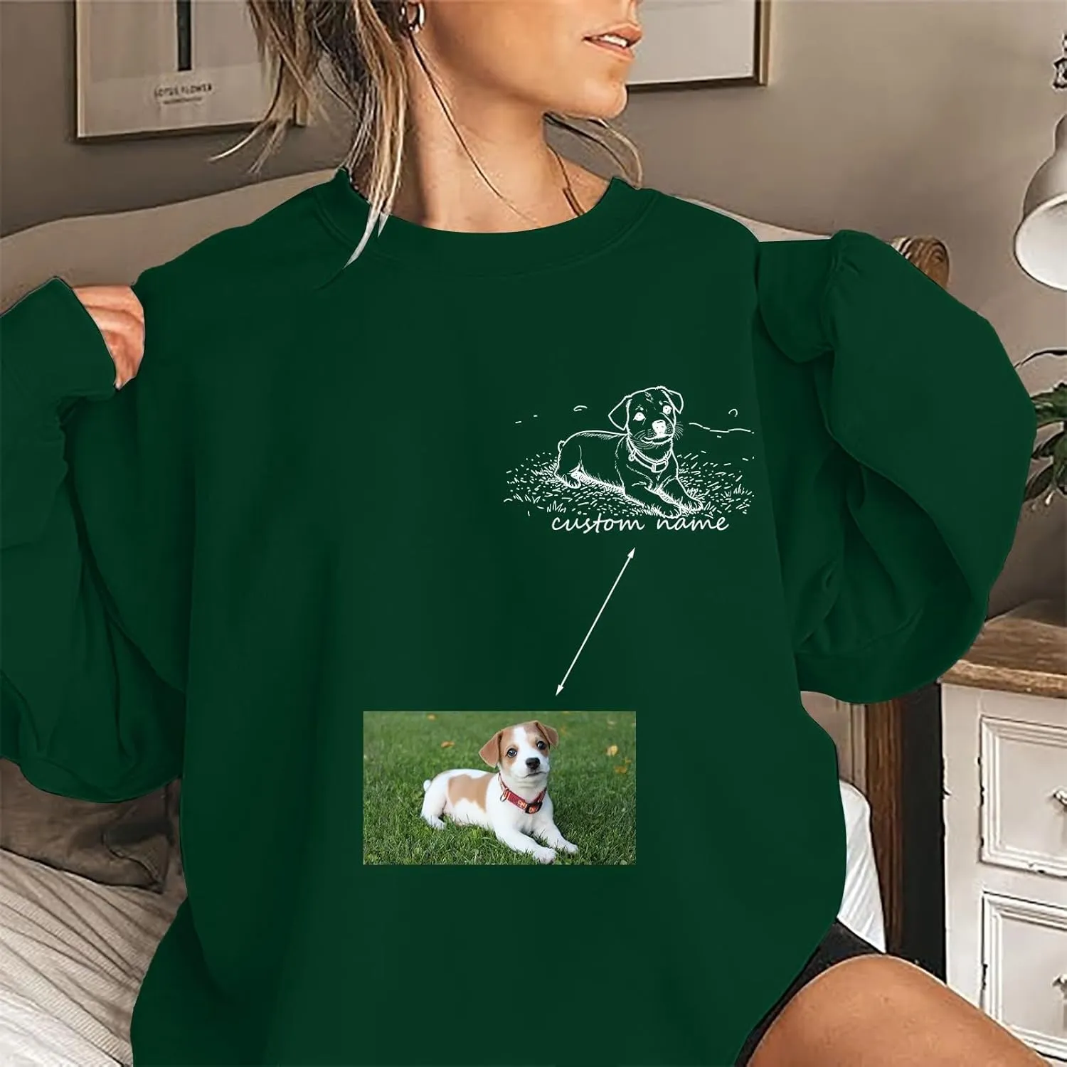 Custom Dog Mom Sweatshirt Women Personalized Pet Portrait Sweatshirts Design Your Own Casual Crewneck Pullover Tops