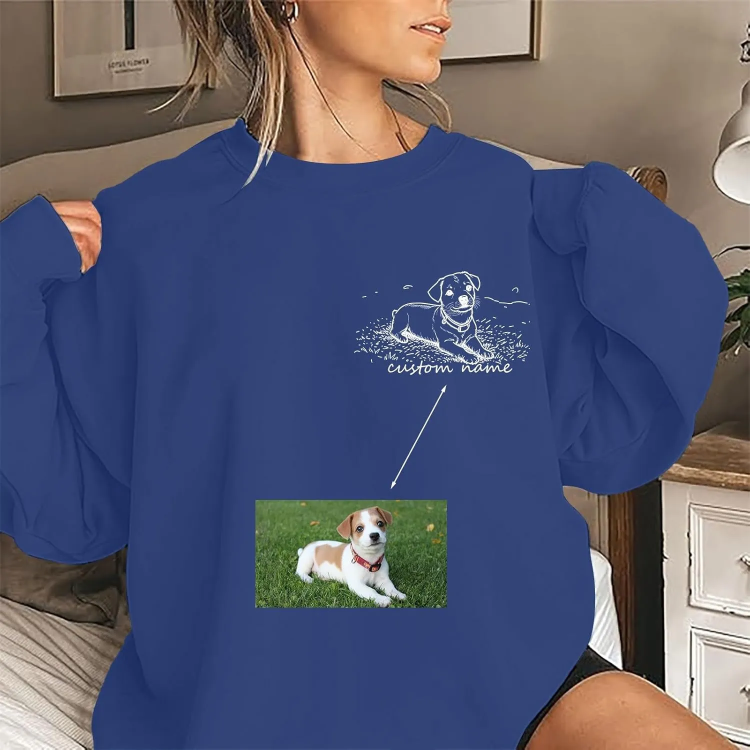 Custom Dog Mom Sweatshirt Women Personalized Pet Portrait Sweatshirts Design Your Own Casual Crewneck Pullover Tops