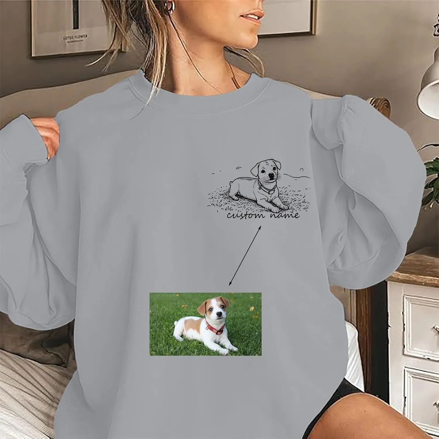 Custom Dog Mom Sweatshirt Women Personalized Pet Portrait Sweatshirts Design Your Own Casual Crewneck Pullover Tops