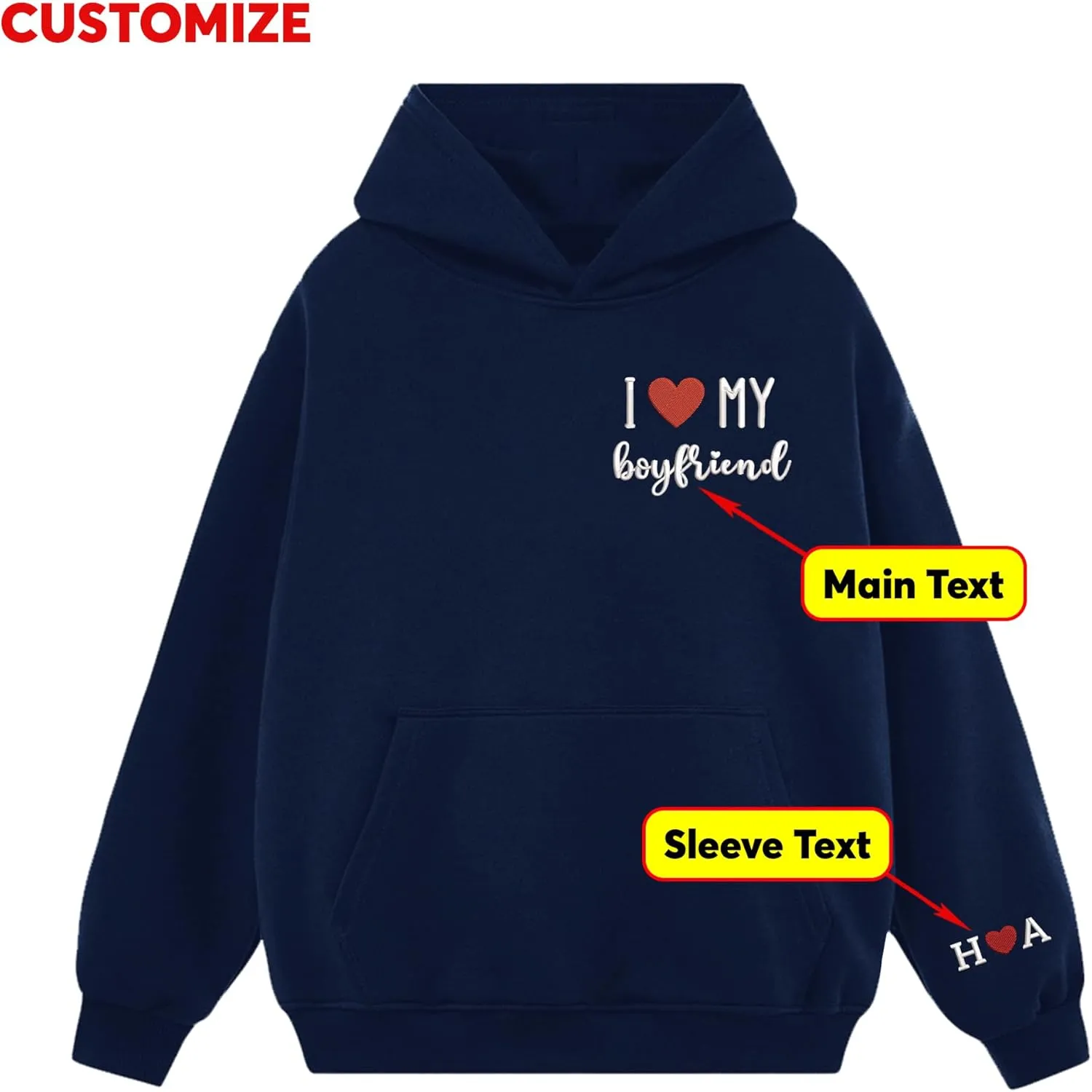Custom Embroidered Couple Hoodies, Matching Hoodies, I Love My Girlfriend/Boyfriend, Gift for Valentines, Christmas