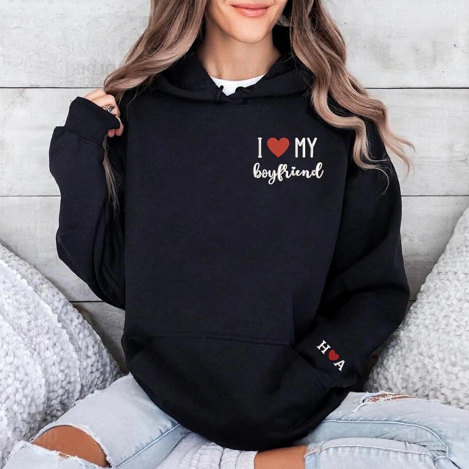 Custom Embroidered Couple Hoodies, Matching Hoodies, I Love My Girlfriend/Boyfriend, Gift for Valentines, Christmas
