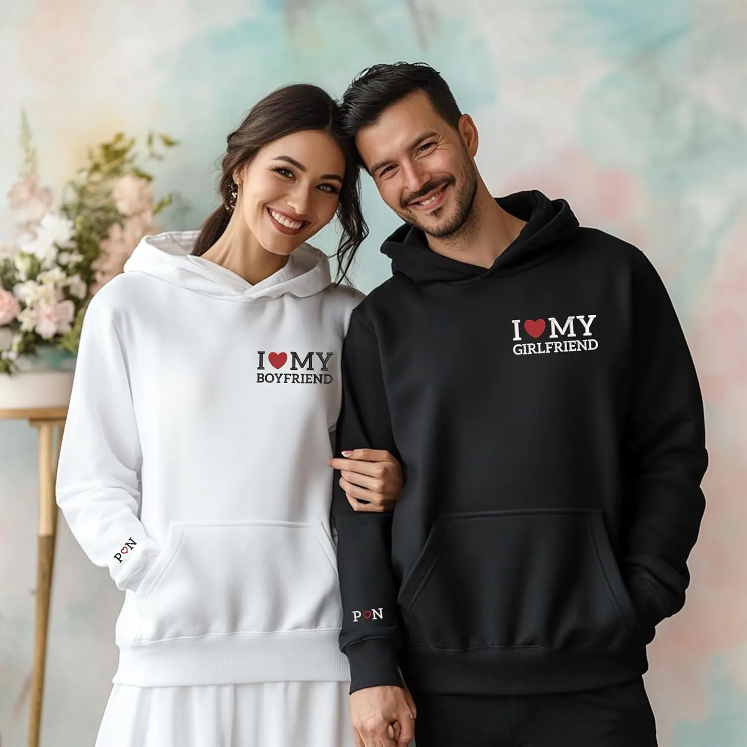 Custom Embroidered Couple Hoodies, Matching Hoodies, I Love My Girlfriend/Boyfriend, Gift for Valentines, Christmas