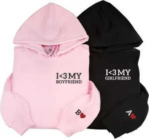 Custom Embroidered Couple Hoodies, Matching Hoodies, I Love My Girlfriend/Boyfriend, Gift for Valentines, Christmas