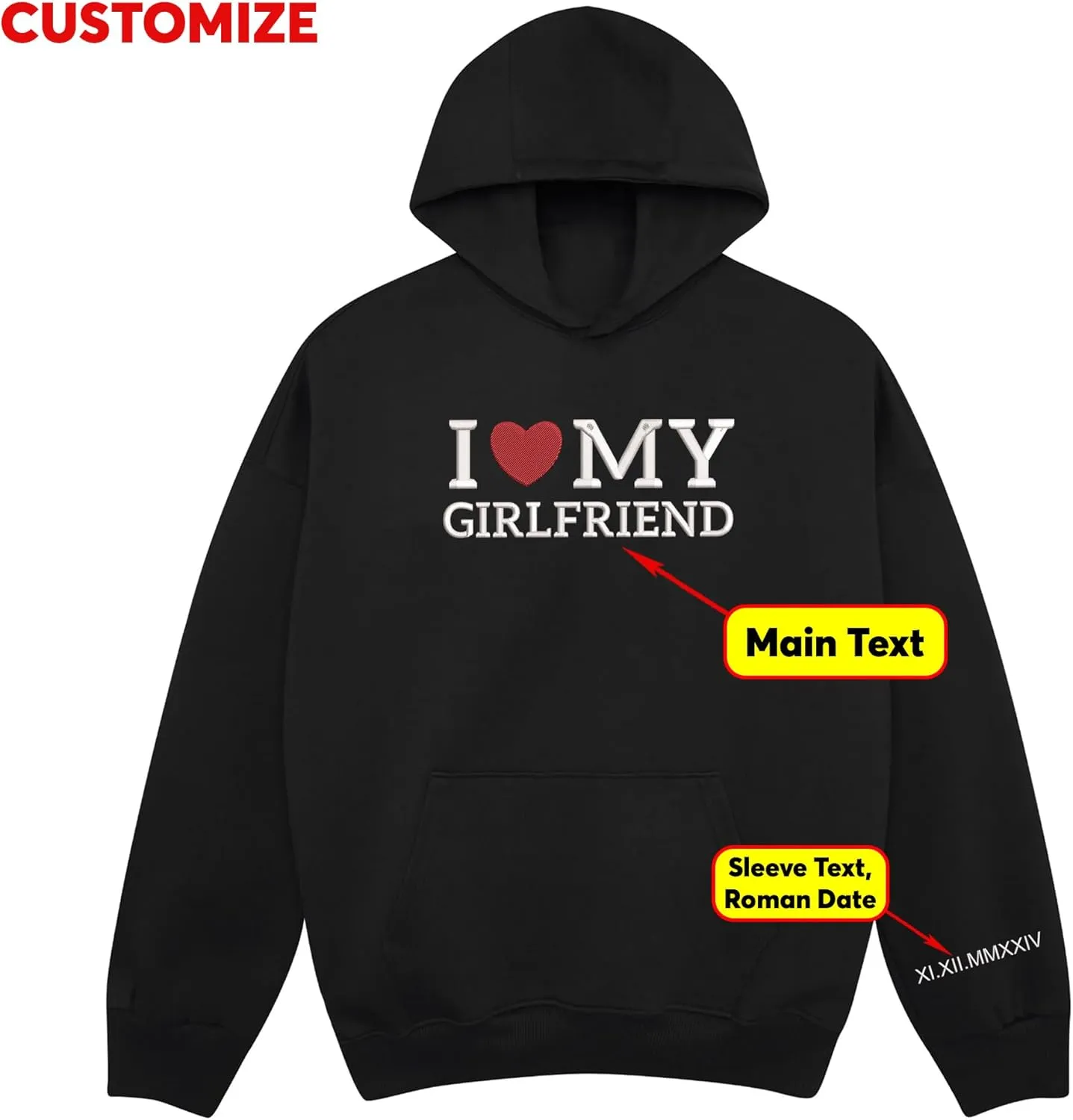 Custom Embroidered Couple Hoodies, Matching Hoodies, I Love My Girlfriend/Boyfriend, Gift for Valentines, Christmas