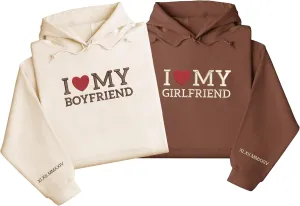 Custom Embroidered Couple Hoodies, Matching Hoodies, I Love My Girlfriend/Boyfriend, Gift for Valentines, Christmas