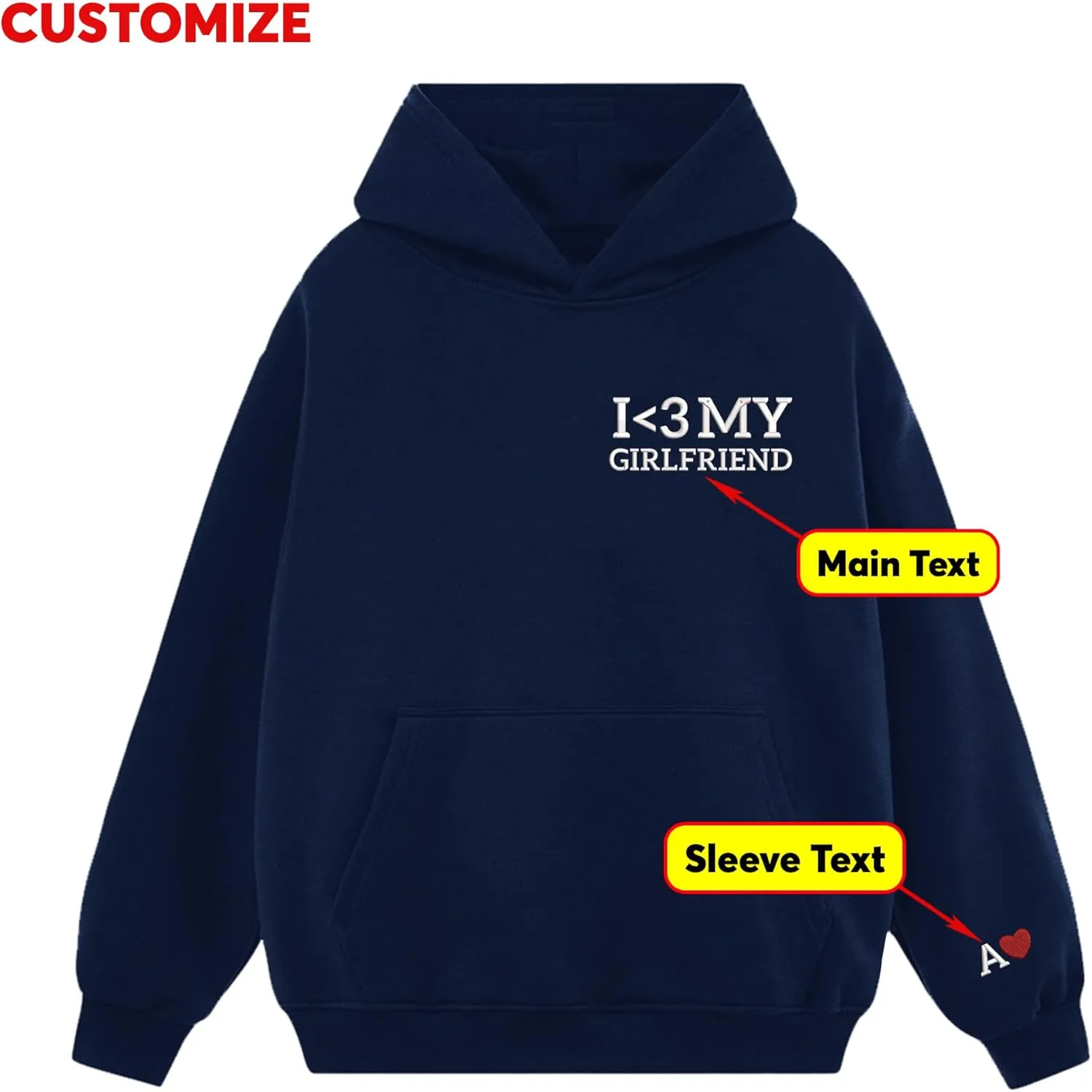 Custom Embroidered Couple Hoodies, Matching Hoodies, I Love My Girlfriend/Boyfriend, Gift for Valentines, Christmas
